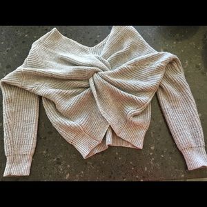Twisted open back- Gray Knit Sweater